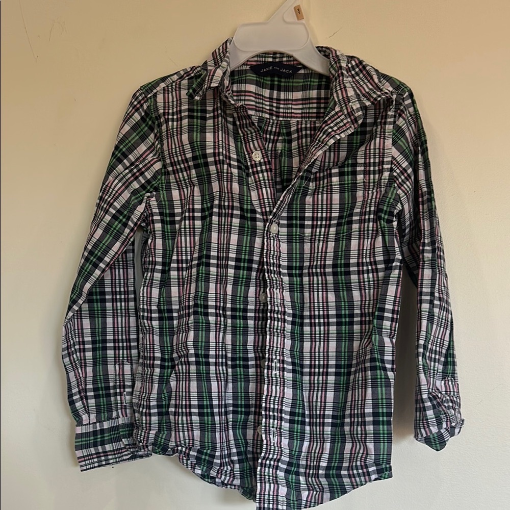 Janie and Jack -Green and White Plaid Button-Up Shirt - Size 5